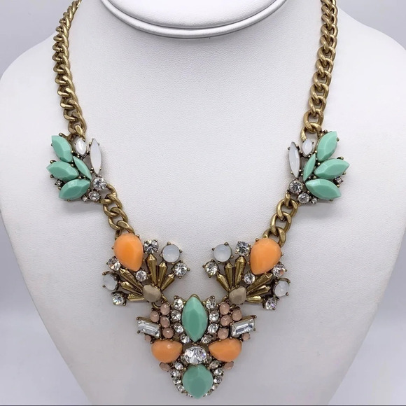J. Crew Jewelry - J. Crew Orange Green Tan Jeweled Necklace